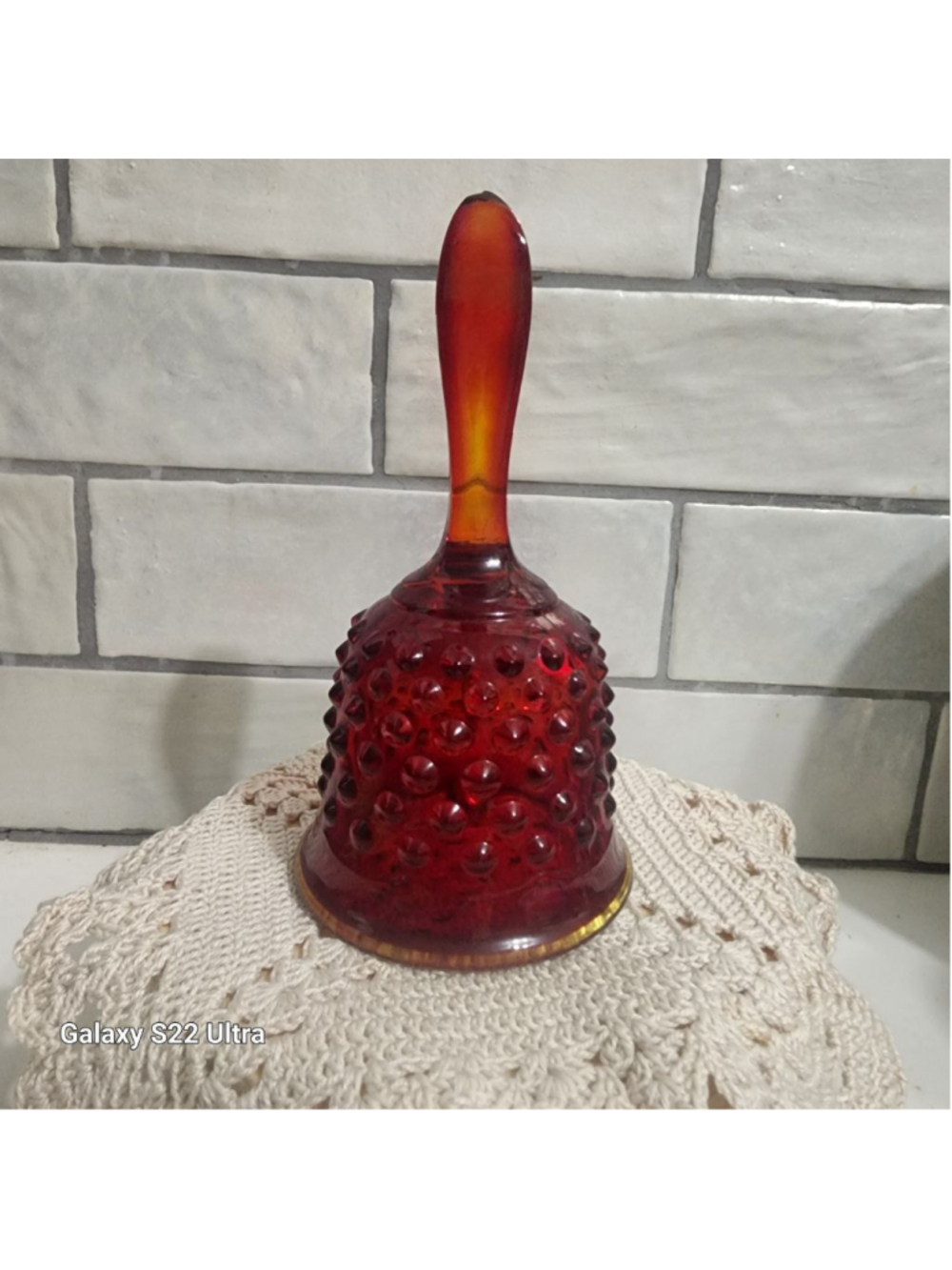 Vintage Fenton Hobnail Amberina Glass Bell 1970's Glows